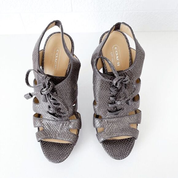 Coach Womens Moreen Metallic Pewter Leather Slingback High Heels Brown Size 7 - Picture 2 of 8